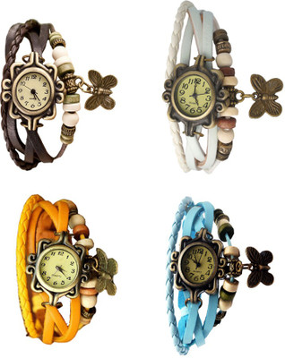 

NS18 Vintage Butterfly Rakhi Combo of 4 Brown, Yellow, White And Sky Blue Watch - For Women