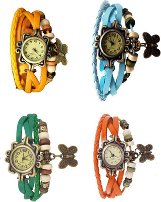 

Kissu Vintage Rakhi Combo of 4 Yellow, Green, Sky Blue And Orange Watch - For Women