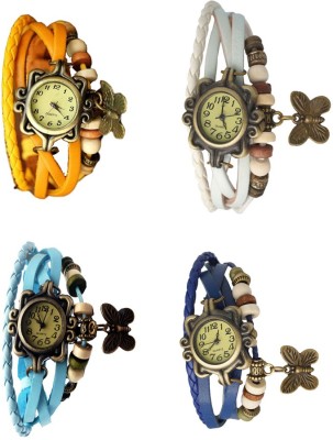 NS18 Vintage Butterfly Rakhi Combo of 4 Yellow, Sky Blue, White And Blue Analog Watch  - For Women   Watches  (NS18)
