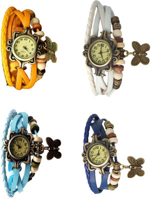 NS18 Vintage Butterfly Rakhi Combo of 4 Yellow, Sky Blue, White And Blue Analog Watch  - For Women   Watches  (NS18)