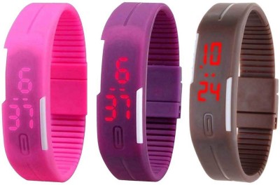NS18 Silicone Led Magnet Band Combo of 3 Pink, Purple And Brown Digital Watch  - For Boys & Girls   Watches  (NS18)