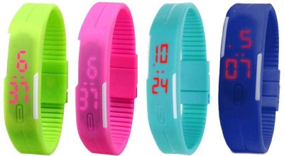 NS18 Silicone Led Magnet Band Combo of 4 Green, Pink, Sky Blue And Blue Digital Watch  - For Boys & Girls   Watches  (NS18)