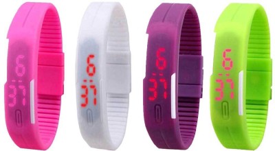 NS18 Silicone Led Magnet Band Combo of 4 Pink, White, Purple And Green Digital Watch  - For Boys & Girls   Watches  (NS18)