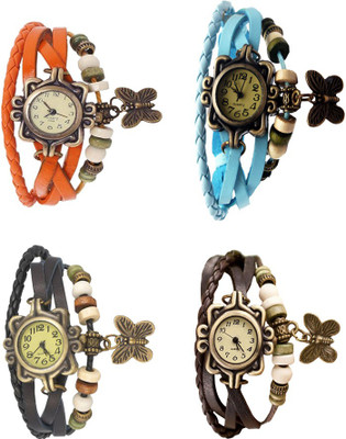 

Kissu Vintage Rakhi Combo of 4 Orange, Black, Sky Blue And Brown Watch - For Women