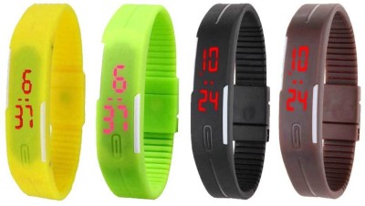 NS18 Silicone Led Magnet Band Combo of 4 Yellow, Green, Black And Brown Digital Watch  - For Boys & Girls   Watches  (NS18)