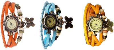 NS18 Vintage Butterfly Rakhi Combo of 3 Orange, Sky Blue And Yellow Analog Watch  - For Women   Watches  (NS18)