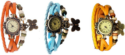 

Kissu Vintage Rakhi Combo of 3 Orange, Sky Blue And Yellow Watch - For Women