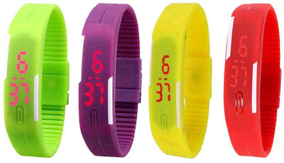 View NS18 Silicone Led Magnet Band Watch Combo of 4 Green, Pink, Yellow And Red Digital Watch  - For Couple Wrist Watches Price Online(NS18)