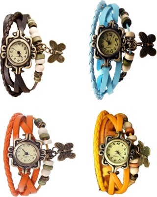 NS18 Vintage Butterfly Rakhi Combo of 4 Brown, Orange, Sky Blue And Yellow Analog Watch  - For Women   Watches  (NS18)