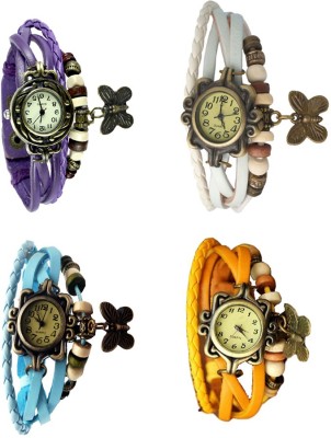NS18 Vintage Butterfly Rakhi Combo of 4 Purple, Sky Blue, White And Yellow Analog Watch  - For Women   Watches  (NS18)