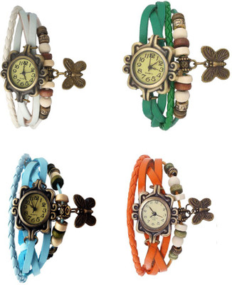 

Kissu Vintage Rakhi Combo of 4 White, Sky Blue, Green And Orange Watch - For Women
