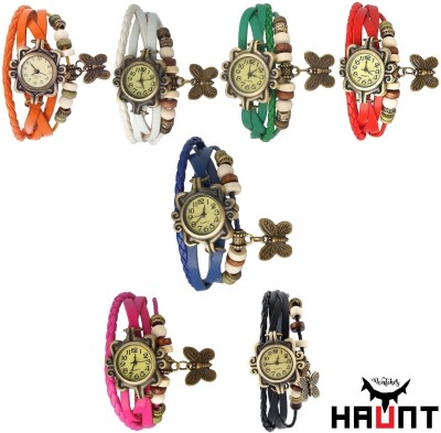 Haunt Set of 7 Colorful Rakhi Vintage Retro Style Butterfly Analog Watch  - For Women   Watches  (Haunt)