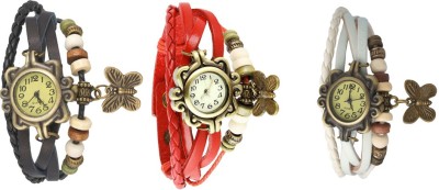 NS18 Vintage Butterfly Rakhi Combo of 3 Black, Red And White Analog Watch  - For Women   Watches  (NS18)