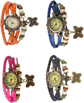 

Kissu Vintage Rakhi Combo of 4 Orange, Pink, Blue And Black Watch - For Women