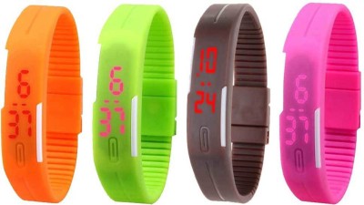 NS18 Silicone Led Magnet Band Combo of 4 Orange, Green, Brown And Pink Digital Watch  - For Boys & Girls   Watches  (NS18)