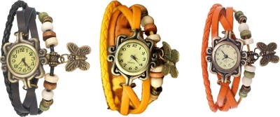 NS18 Vintage Butterfly Rakhi Watch Combo of 3 Black, Yellow And Orange Analog Watch  - For Women   Watches  (NS18)
