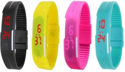 NS18 Silicone Led Magnet Band Watch Combo of 4 Black, Yellow, Pink And Sky Blue Digital Watch  - For Couple   Watches  (NS18)