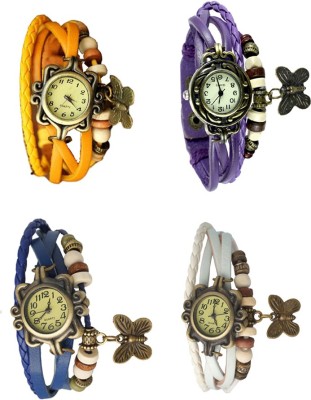 NS18 Vintage Butterfly Rakhi Combo of 4 Yellow, Blue, Purple And White Analog Watch  - For Women   Watches  (NS18)