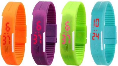 NS18 Silicone Led Magnet Band Watch Combo of 4 Orange, Purple, Green And Sky Blue Digital Watch  - For Couple   Watches  (NS18)