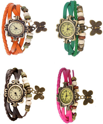 

Kissu Vintage Rakhi Combo of 4 Orange, Brown, Green And Pink Watch - For Women