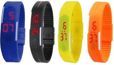 NS18 Silicone Led Magnet Band Combo of 4 Blue, Black, Yellow And Orange Digital Watch  - For Boys & Girls   Watches  (NS18)