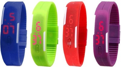 NS18 Silicone Led Magnet Band Watch Combo of 4 Blue, Green, Red And Purple Digital Watch  - For Couple   Watches  (NS18)