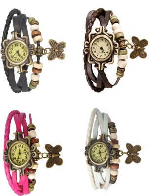 NS18 Vintage Butterfly Rakhi Combo of 4 Black, Pink, Brown And White Analog Watch  - For Women   Watches  (NS18)