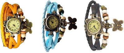 

Kissu Vintage Rakhi Watch Combo of 3 Yellow, Sky Blue And Black Watch - For Women