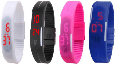 

Kissu Led Magnet Band Combo of 4 White, Black, Pink And Blue Watch - For Men & Women