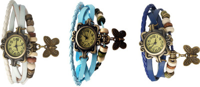 

Kissu Vintage Rakhi Watch Combo of 3 White, Sky Blue And Blue Watch - For Women