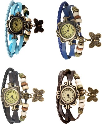 NS18 Vintage Butterfly Rakhi Combo of 4 Sky Blue, Black, Blue And Brown Analog Watch  - For Women   Watches  (NS18)