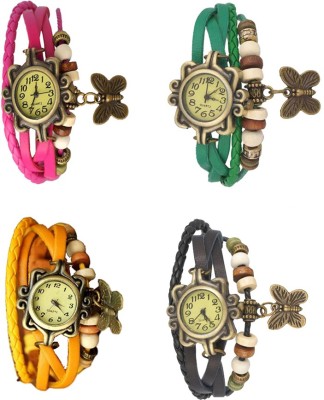 NS18 Vintage Butterfly Rakhi Combo of 4 Pink, Yellow, Green And Black Analog Watch  - For Women   Watches  (NS18)