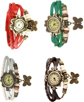 NS18 Vintage Butterfly Rakhi Combo of 4 Red, White, Green And Brown Analog Watch  - For Women   Watches  (NS18)