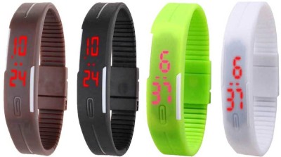 NS18 Silicone Led Magnet Band Combo of 4 Brown, Black, Green And White Watch  - For Boys & Girls   Watches  (NS18)