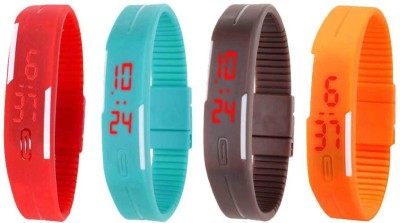 NS18 Silicone Led Magnet Band Combo of 4 Red, Sky Blue, Brown And Orange Digital Watch  - For Boys & Girls   Watches  (NS18)