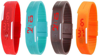 

NS18 Silicone Led Magnet Band Combo of 4 Red, Sky Blue, Brown And Orange Watch - For Boys & Girls