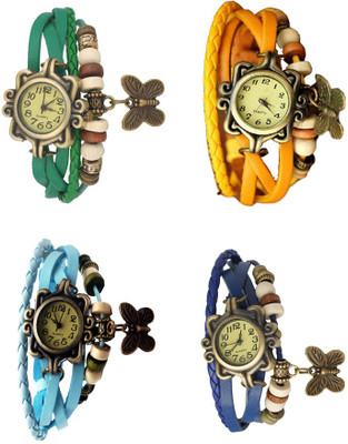 

Kissu Vintage Rakhi Combo of 4 Green, Sky Blue, Yellow And Blue Watch - For Women