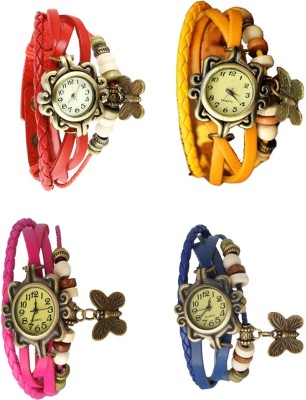 NS18 Vintage Butterfly Rakhi Combo of 4 Red, Pink, Yellow And Blue Analog Watch  - For Women   Watches  (NS18)
