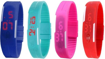 NS18 Silicone Led Magnet Band Watch Combo of 4 Blue, Sky Blue, Pink And Red Digital Watch  - For Couple   Watches  (NS18)