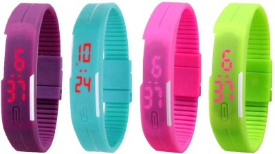 NS18 Silicone Led Magnet Band Combo of 4 Purple, Sky Blue, Pink And Green Digital Watch  - For Boys & Girls   Watches  (NS18)