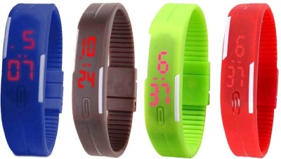 NS18 Silicone Led Magnet Band Watch Combo of 4 Blue, Brown, Green And Red Digital Watch  - For Couple   Watches  (NS18)