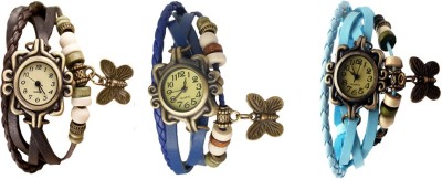 NS18 Vintage Butterfly Rakhi Watch Combo of 3 Brown, Blue And Sky Blue Analog Watch  - For Women   Watches  (NS18)