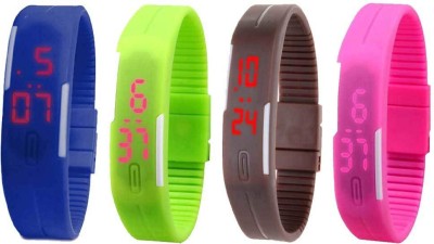 NS18 Silicone Led Magnet Band Combo of 4 Blue, Green, Brown And Pink Digital Watch  - For Boys & Girls   Watches  (NS18)