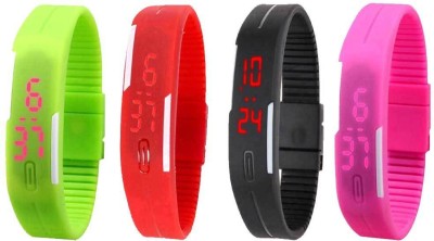 NS18 Silicone Led Magnet Band Combo of 4 Green, Red, Black And Pink Digital Watch  - For Boys & Girls   Watches  (NS18)