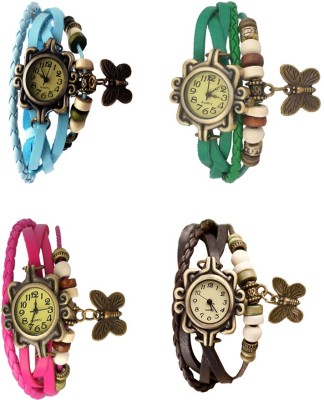 NS18 Vintage Butterfly Rakhi Combo of 4 Sky Blue, Pink, Green And Brown Analog Watch  - For Women   Watches  (NS18)