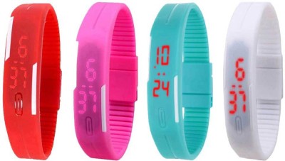 NS18 Silicone Led Magnet Band Combo of 4 Red, Pink, Sky Blue And White Digital Watch  - For Boys & Girls   Watches  (NS18)