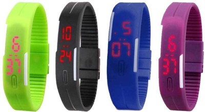 NS18 Silicone Led Magnet Band Watch Combo of 4 Green, Black, Blue And Purple Digital Watch  - For Couple   Watches  (NS18)