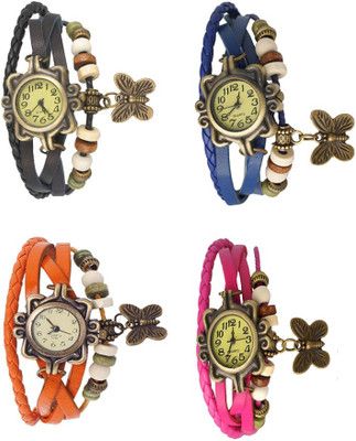 NS18 Vintage Butterfly Rakhi Combo of 4 Black, Orange, Blue And Pink Analog Watch  - For Women   Watches  (NS18)