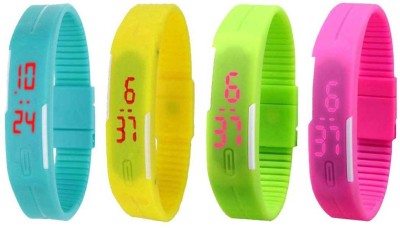 NS18 Silicone Led Magnet Band Combo of 4 Sky Blue, Yellow, Green And Pink Digital Watch  - For Boys & Girls   Watches  (NS18)