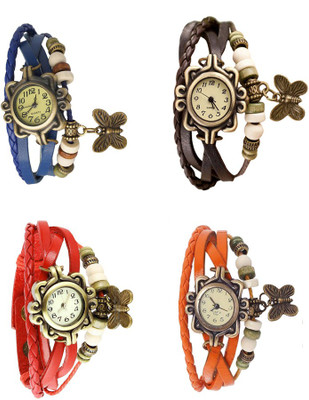 

Kissu Vintage Rakhi Combo of 4 Blue, Red, Brown And Orange Watch - For Women